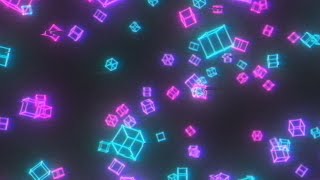 Retro 80s Glitchy Neon Wireframe 3D Cubes Flying in Cyberpunk Future 4K DJ Visuals Loop Background