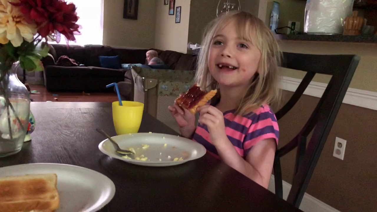 Abby eating and telling me a story. - YouTube