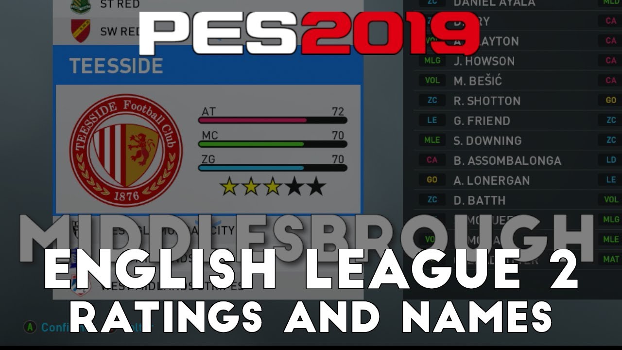 PES 2019 - English League 2 div. correct names + ratings