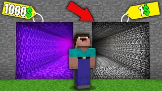 Minecraft NOOB vs PRO: NOOB BOUGHT PORTAL TUNNEL FOR 1000$ VS BEDROCK TUNNEL FOR 1$! 100% trolling