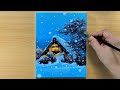 Falling Snow / Acrylic painting for beginners / STEP by STEP #163 / 눈내리는 풍경 아크릴화