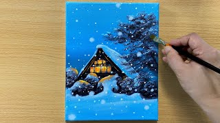 Falling Snow \/ Acrylic painting for beginners \/ STEP by STEP #163 \/ 눈내리는 풍경 아크릴화