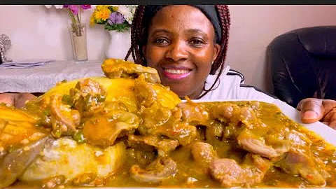 African food asmr /Gizzards +Okra pepper soup with FUFu /mukbang bang/Eating soft sounds/no talking