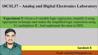 Experiment 5 || 8:1 Multiplexer using IC-74151 || 18CSL37 - Analog and Digital Electronics Lab