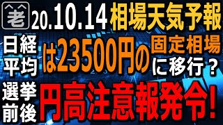 【相場天気予報】アップルがイベント終了で材料出尽くし反落するなど、アメリカ市場は総じて軟調。日経平均は23500円の「固定相場制」に移行した？米大統領選挙前後の円高に注意報発令！ラジオヤジの相場解説。