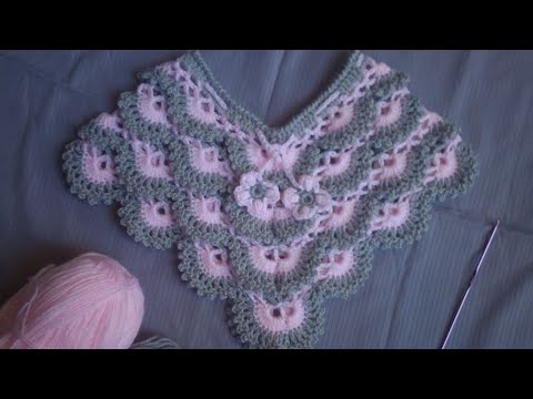 بونشو شال مثلث بناتي كروشيه لجميع الاعمار 