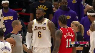 LeBron convinces the refs the ball came of Lonzo when it came off Russ