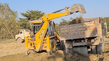 Jcb 3DX Backhoe machine loading soil in Heavy truck @roadtrendmachinework