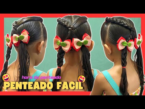 LINDO PENTEADO INFANTIL COM ELÁSTICO / penteado fácil e simples com laço  único 