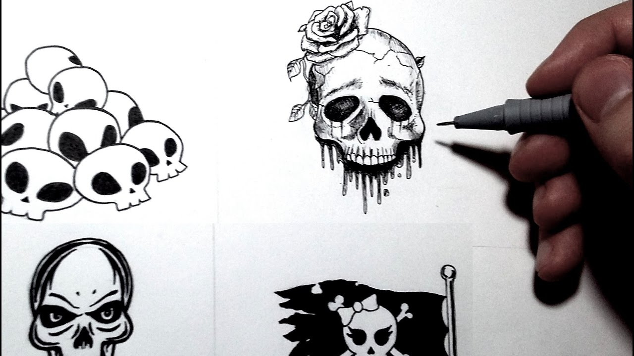 ⁣Comment dessiner une tête de mort - 4 styles [Tutoriel] #Inktober