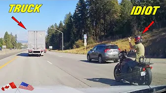 BIKER TRIED TO GET REVENGE BY BRAKE CHECKING A SEMI-TRUCK