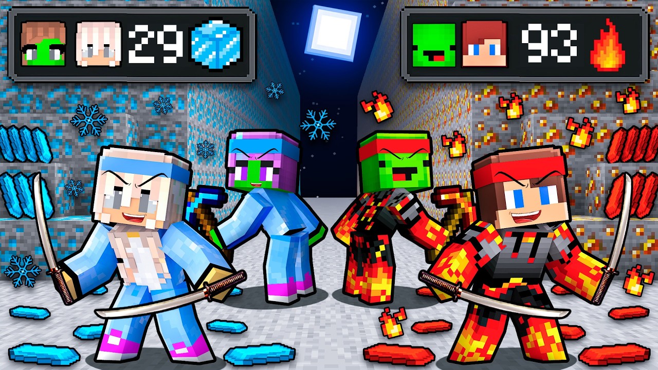 JJ and Mikey vs Wives: FIRE vs ICE MINE BATTLE In Minecraft - Maizen