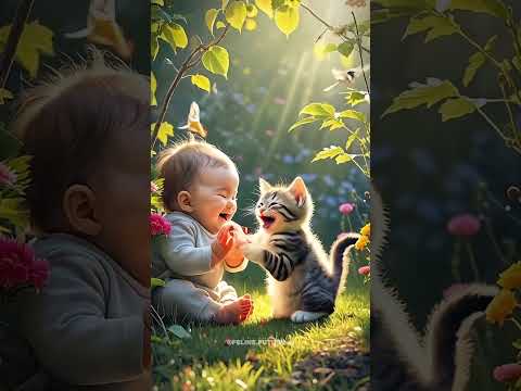 Baby and cat #differentspecies #mindblowingcreatures #amazing #science #ai #differentspecies #shorts