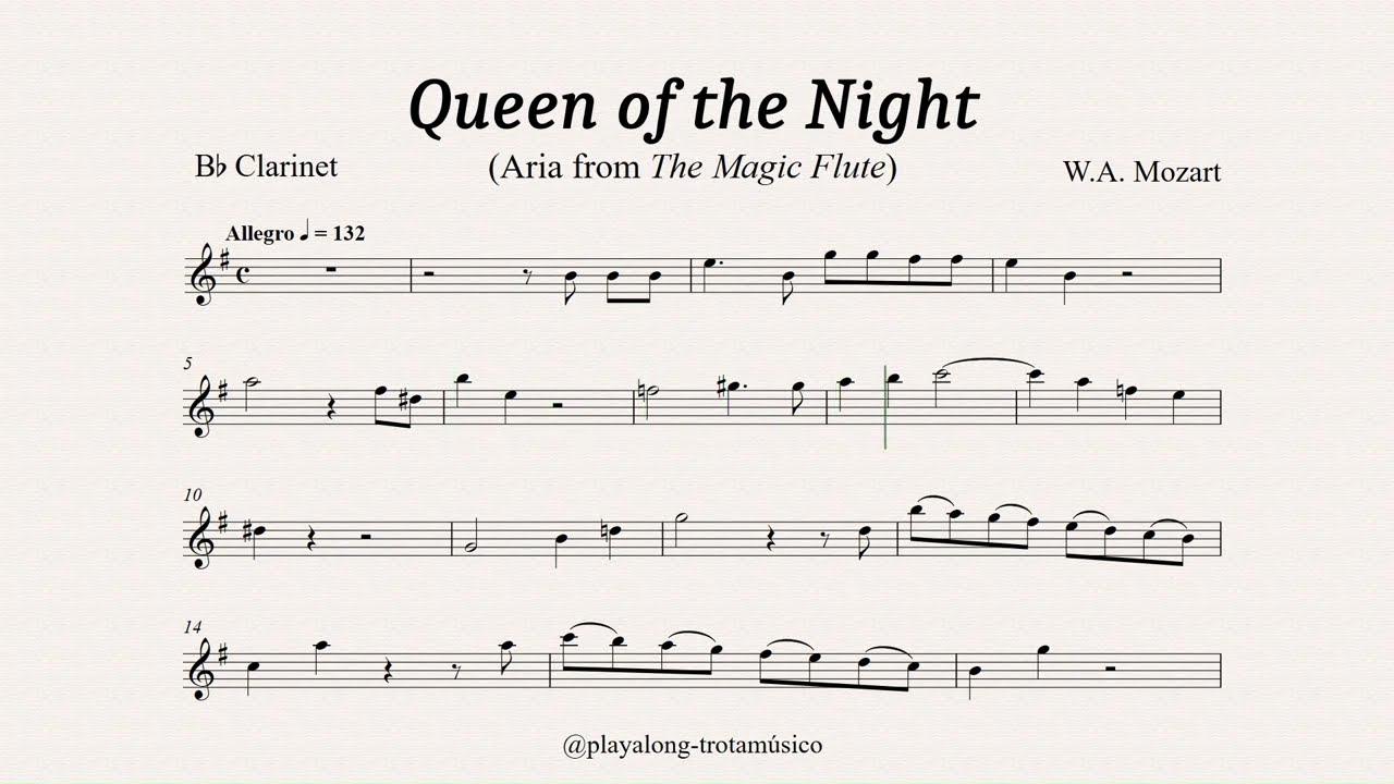Clarinet Playalong - Queen of the Night (Mozart) Bb Clarinet sheet music with Piano accompaniment