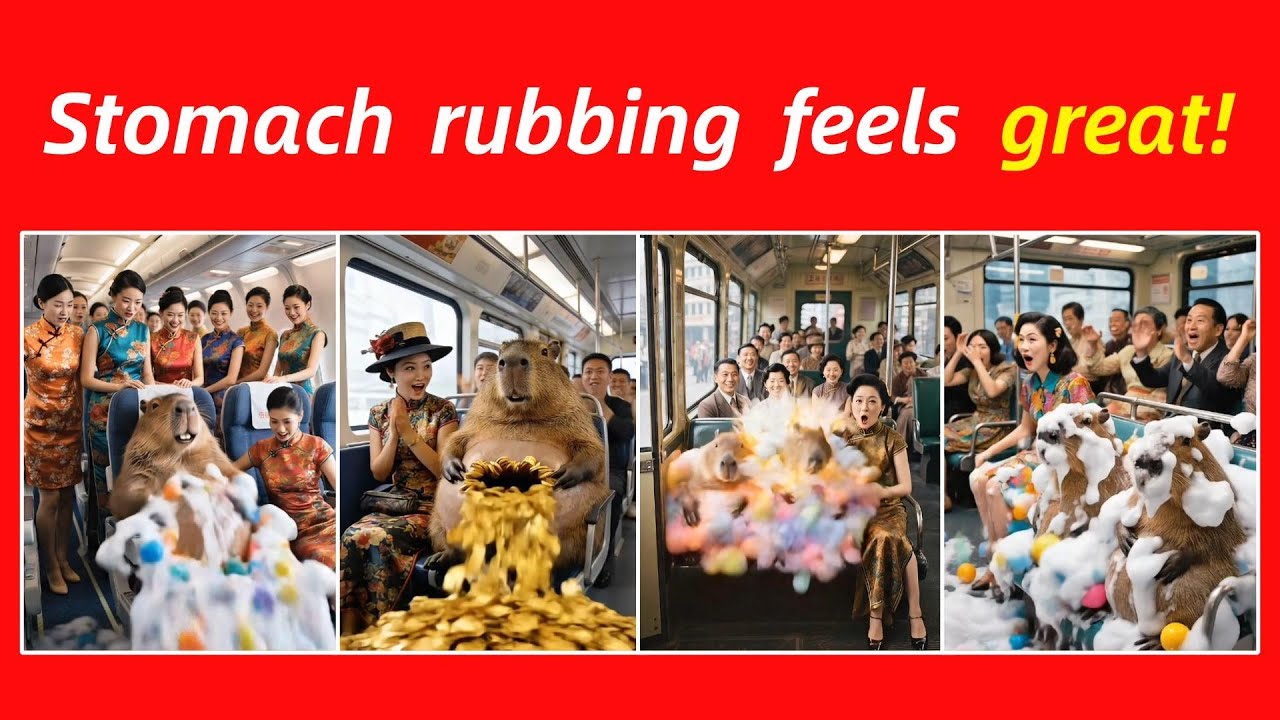 🐾🥰Capybara: Rubbing your stomach feels really comfortable! 💕😌