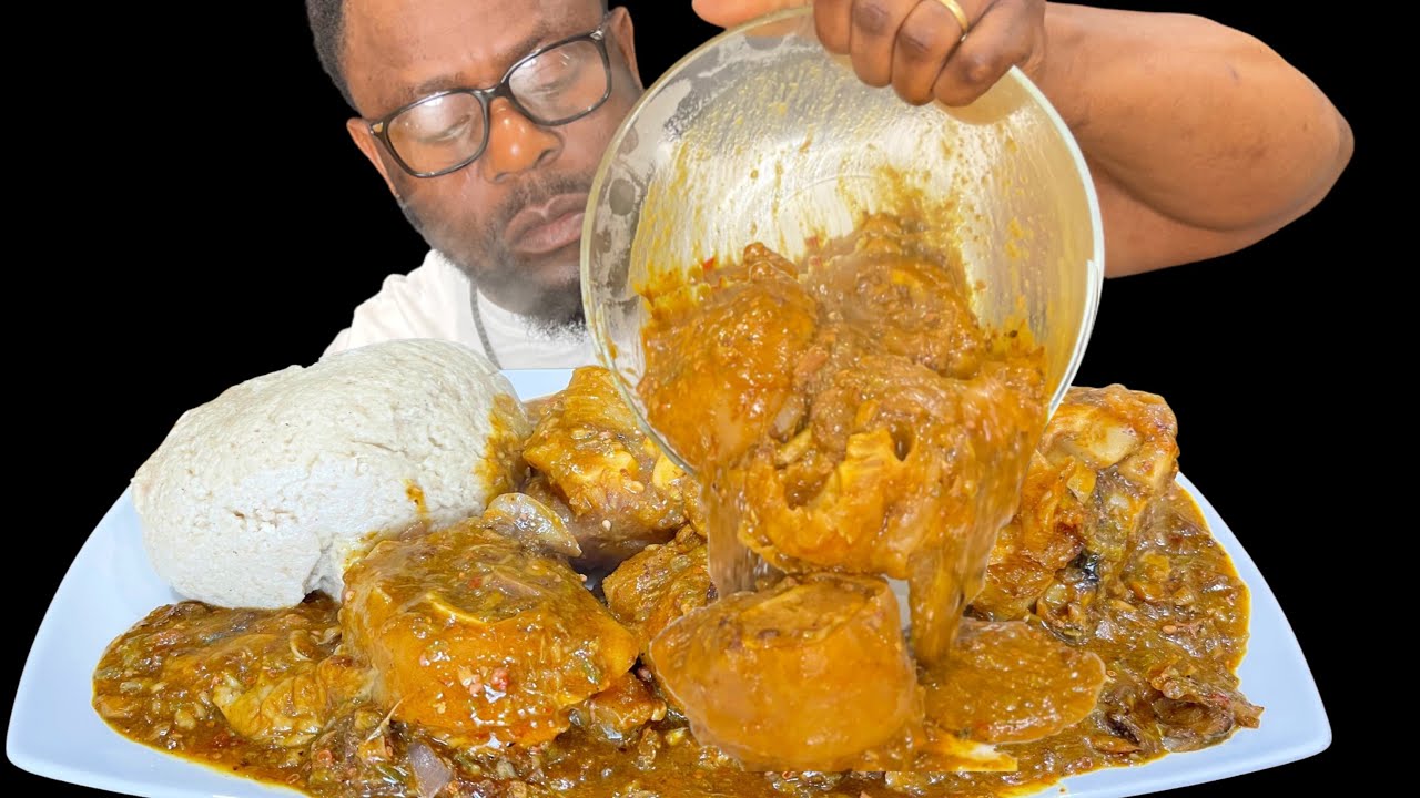 ASMR POUNDED YAM AND SPICY OGBONO SOUP & MUKBANG/NIGERIAN FOOD MUKBANG | AFRICAN FOOD