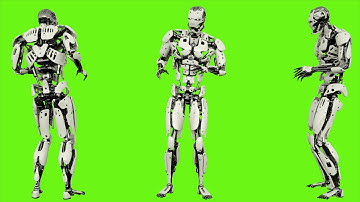 Robot android scared. Realistic looped motion on green screen background. 4K.