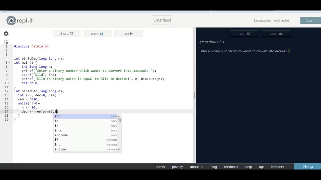 C programming Binary to decimal convertion(Bagla tutorial) - YouTube