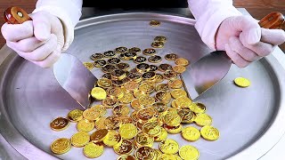 Gold coins ice cream rolls street food - ايس كريم رول بالعملات الذهبية