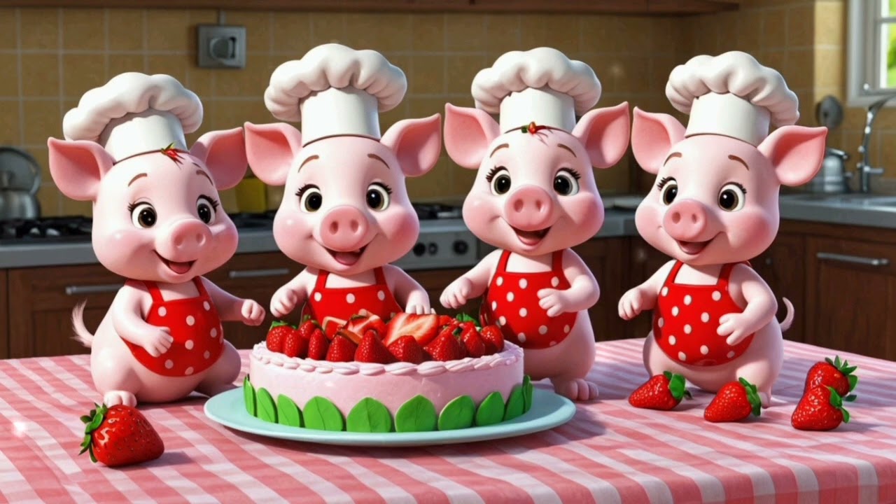 Piglets Bake a Strawberry Cake | Fun Farm Baking Song for Kids