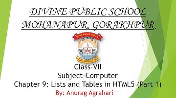 Class - 7 Subject - Computer Chapter - 9 Lists and Tables in HTML5 (Part 1)