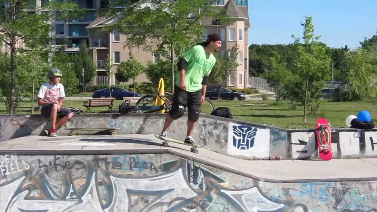 Brad McGinn rides the teacup (cradle) at Vanderhoof skate bowl