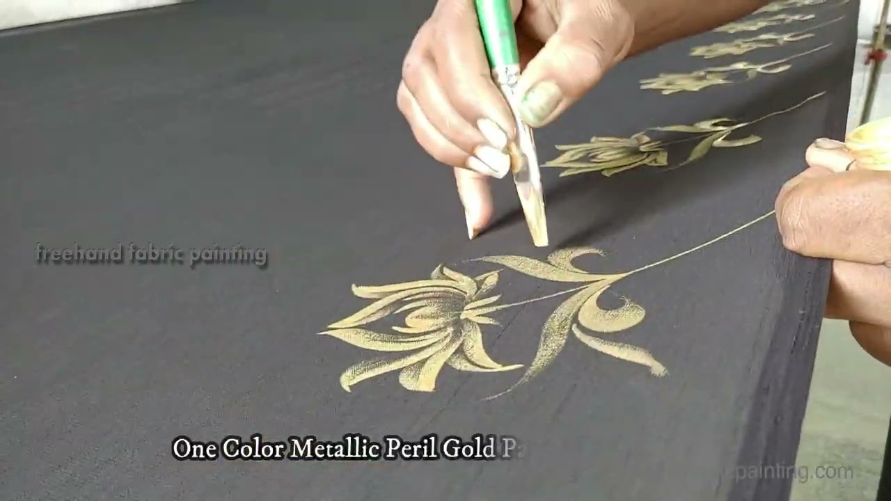One Color Metallic Peril Gold Paint For Black Saree  Black Saree For  Metallic Peril Gold Paint 
