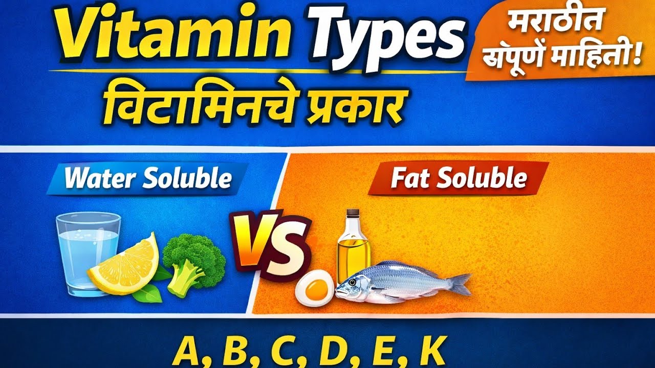 Vitamins चे प्रकार | पाण्यात व फॅटमध्ये विरघळणारी जीवनसत्त्वे | Marathi Live