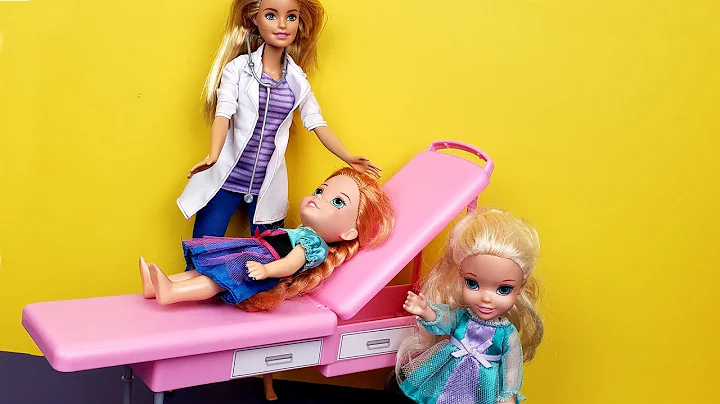 At the Doctor ! Elsa and Anna toddlers  - One is sick - Barbie helps