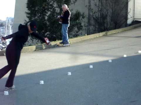 Jocelyn Clarke Rollerblading Under Burrard Bridge in Vancouver, BC Canada. Spring 2009