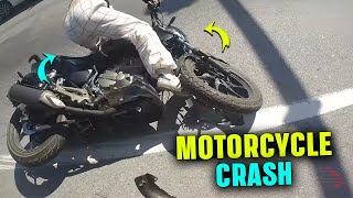 Motorcyclist Rear-Ended At Stop, Instantly Helps Other Fallen Rider