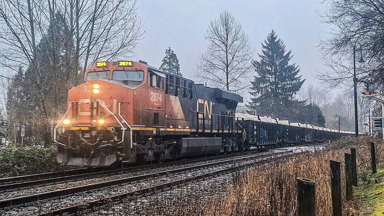 Massive Canadian National Manifest Train Rolls Through Fort Langley British Columbia Canada