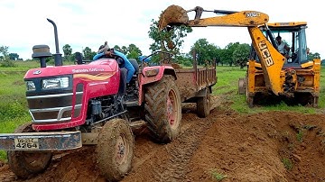 JCB 3dx Backhoe Loading Mud In 2 Tractors | Mahindra Yuvo 415 DI | Eicher 380 | Jcb Tractor Cartoon