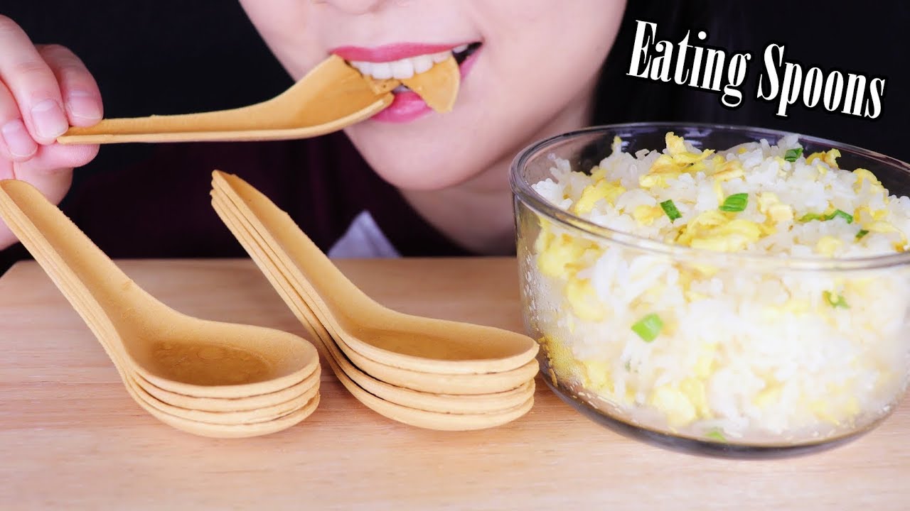 ASMR SPOONS + Fried Rice 蛋炒飯 | サクサクの音 | EXTREME CRUNCH | 食べられるスプーン | 숟가락 리얼사운드 노토킹 먹방 | Abbey ASMR