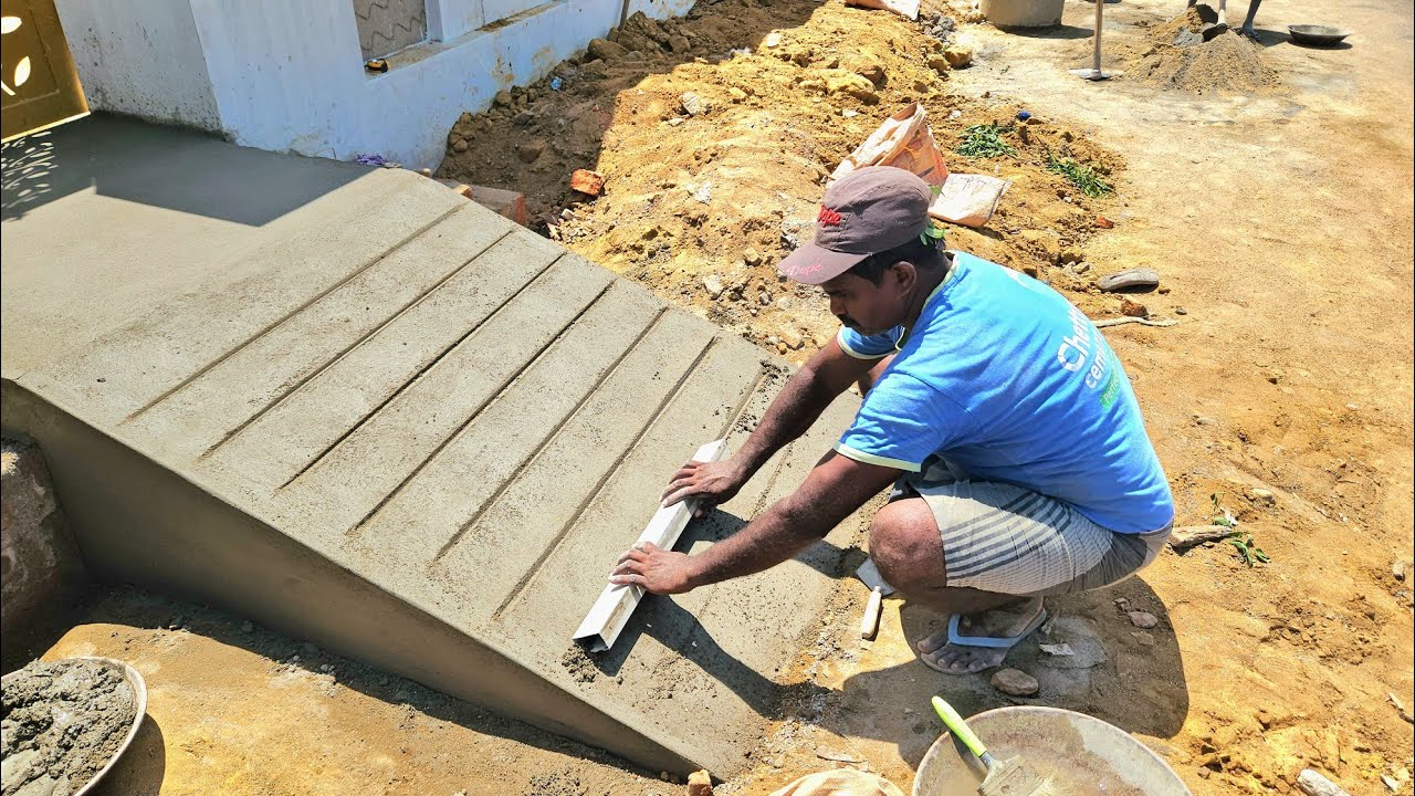 Ramp Construction_Unique Design Main Gate Entrance Ramp Plastering ...