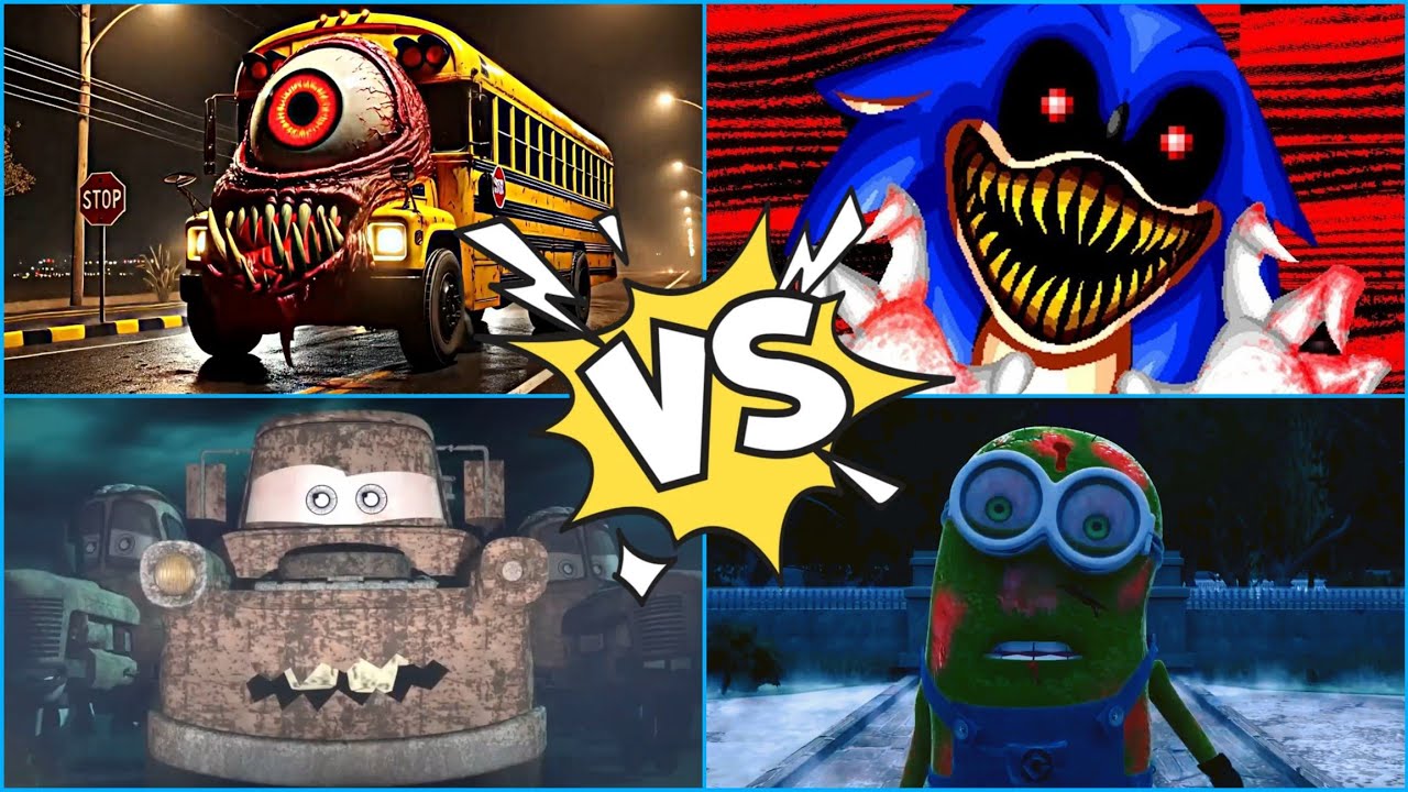 Sonic.EXE 🆚 McQueen 🆚 Minions 🆚  Giant Monster Bus ._coffin dance #part6