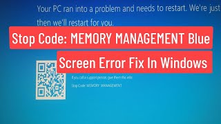 Stop Code Memmory Management Blue Screen Error Fix In Windows 111087