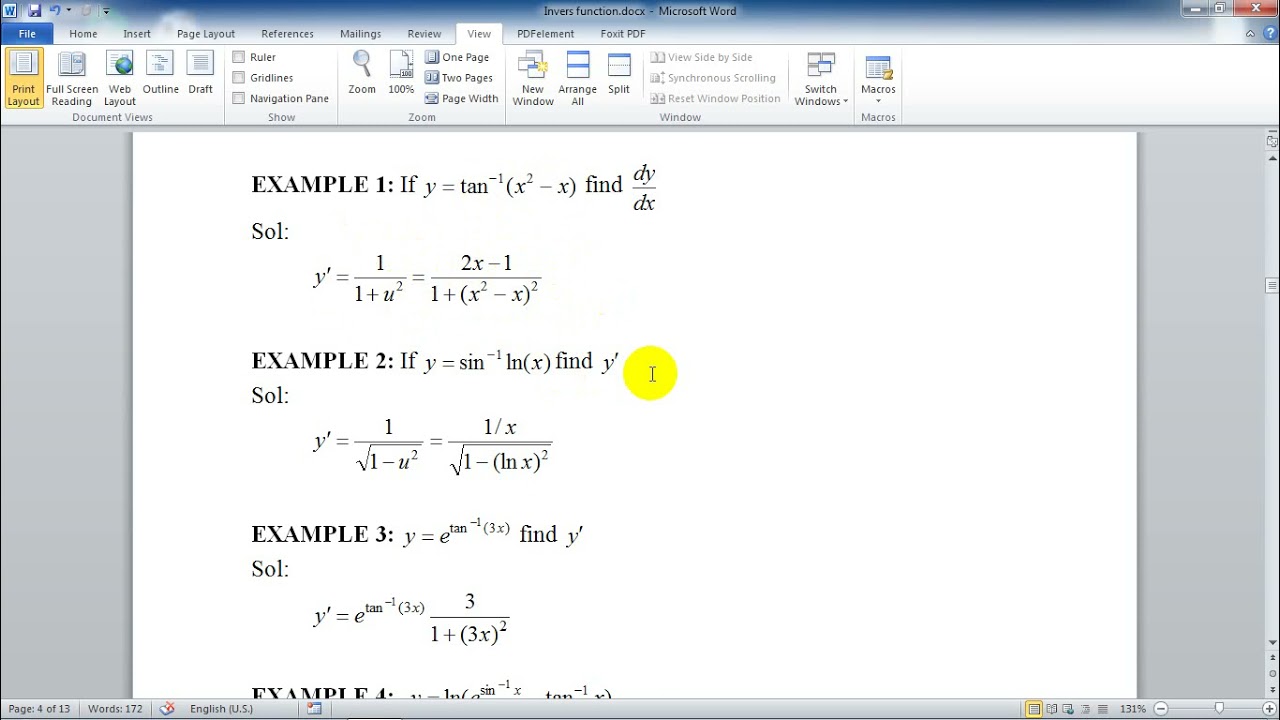 اشتقاق الدوال المثلثية العكسية