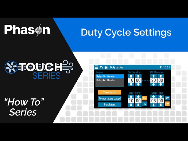 Cómo configurar los ajustes del ciclo de trabajo de la calefacción | Guía de control de Phason Plus-Touch y Supra-Touch