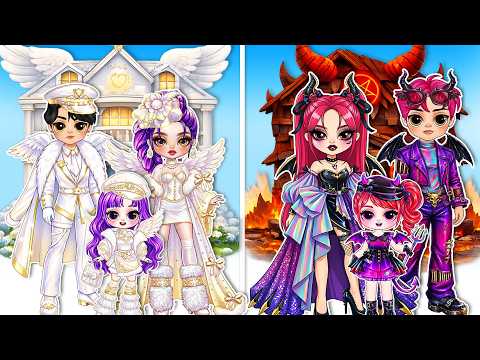 Family Angel vs Family Villain! Huntrix & Saja Boys Fashion Battle | DIY Fashion Paper Dolls