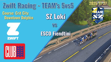 Zwift Racing Club Ladder .. SZ Loki vs ESCO Fiendtini (5vs5) Crit City , Downtown Dolphin