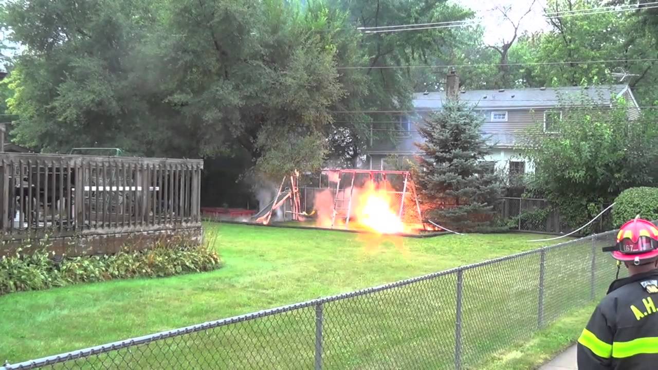 Power Line on Metal Swing Set Between Gibbons Ave and 