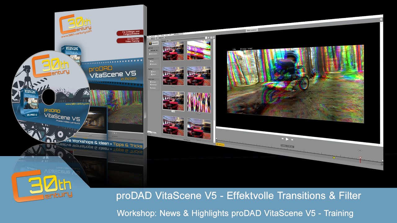 Highlights zum umfassenden proDAD Vitascene V5 Lernkurs mit Glitch-Transitions