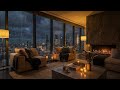 Rainstorm Over City Skyline &amp; Modern Fireplace | Luxury Penthouse Ambience for Deep Sleep