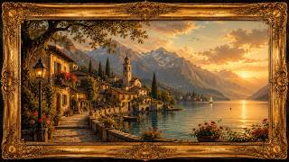 Stunning Lakeside Village at Sunset | 4K UHD | Relaxing Ambient TV Art | Nature Screensaver