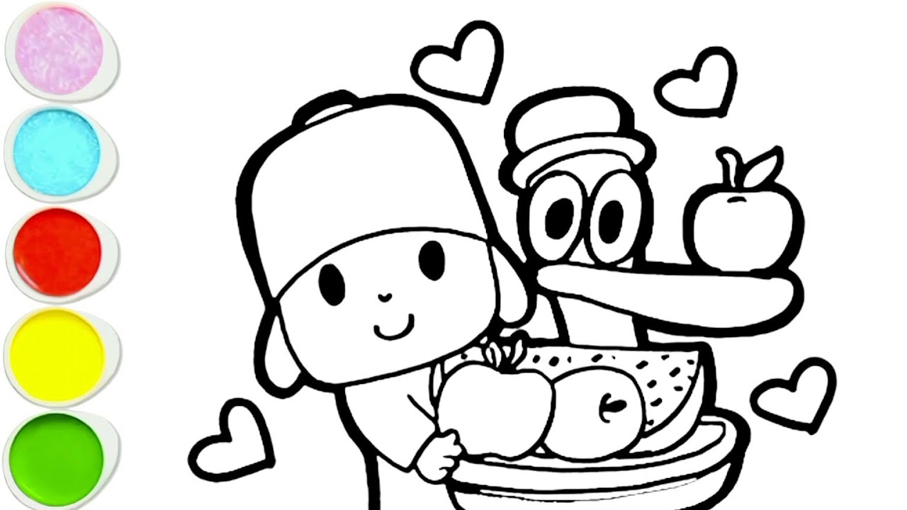 "Pocoyo & Pato Coloring Fun | Easy Drawing for Kids with Fruits & Hearts!"