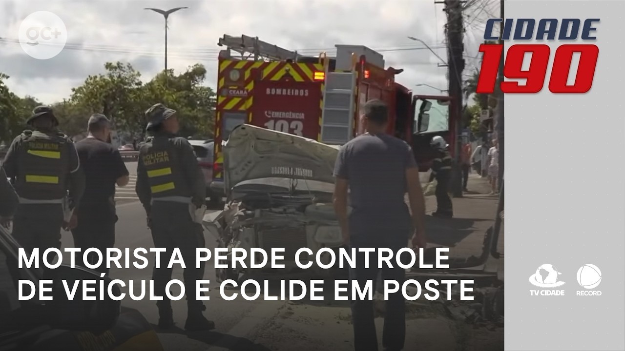 Motorista perde controle de veículo e colide em poste; carro teve princípio de incêndio | Cidade 190