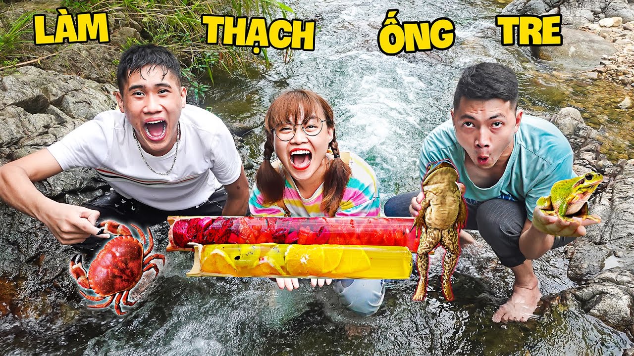 Hà Sam Làm Thạch Rau Câu Trái Cây Bằng Ống Tre Và Bắt Cua Bắt Ếch Trong Rừng Sâu