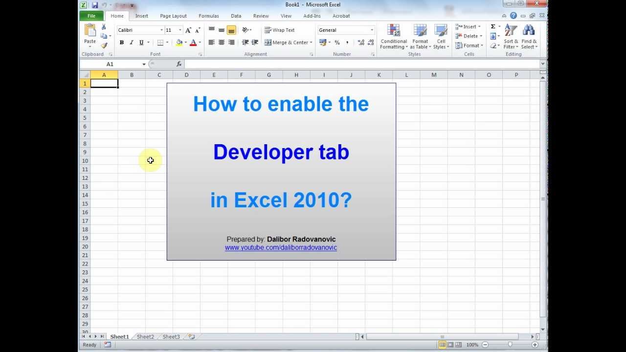 view developer tab excel 2010