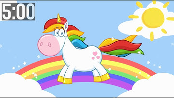 5 Minute Timer For Kindergarten with Music | Unicorn, Rainbow and Sun